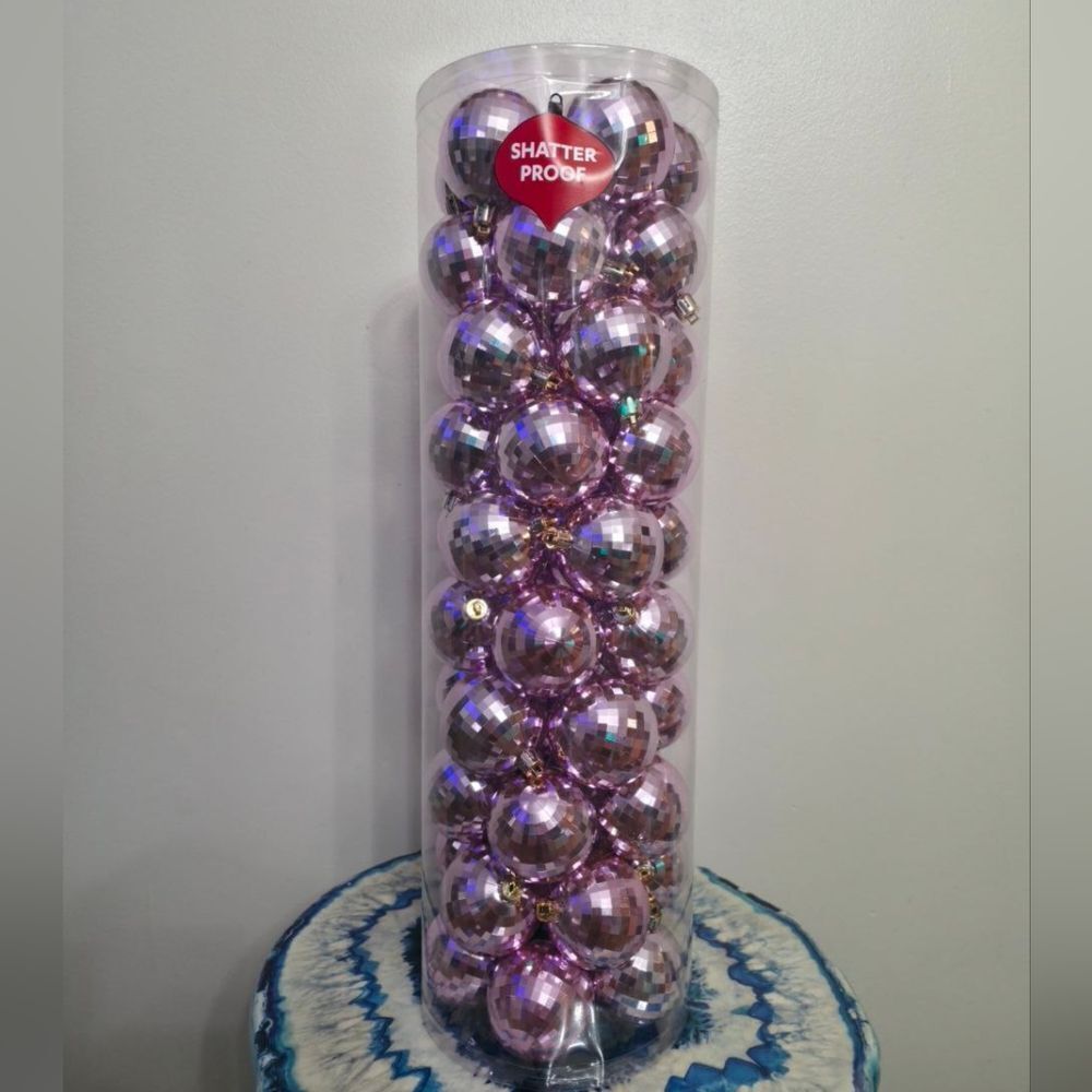 New Christmas Pink Disco Ball 50pc Shatterproof Ornament, 2.4"
